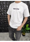 Beyaz Dont Stop Kabartmalı baskı Oversize T-Shirt