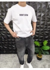 Beyaz Dont Stop Kabartmalı baskı Oversize T-Shirt