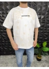 Beyaz Şal Deseni Kabartmalı baskı Oversize T-Shirt