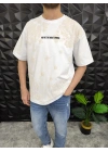Beyaz Şal Deseni Kabartmalı baskı Oversize T-Shirt