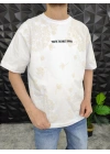 Beyaz Şal Deseni Kabartmalı baskı Oversize T-Shirt