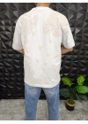 Beyaz Şal Deseni Kabartmalı baskı Oversize T-Shirt