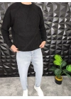 Çizgi Detaylı Örme Kazak Siyah