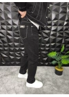 Dikiş Detaylı Siyah Basic Baggy Jean