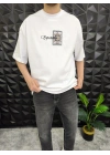 Expectation Nakışlı Patchli Oversize T-Shirt Beyaz