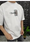 Expectation Nakışlı Patchli Oversize T-Shirt Beyaz