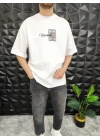 Expectation Nakışlı Patchli Oversize T-Shirt Beyaz