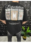Expectation Nakışlı Patchli Oversize T-Shirt Siyah