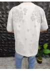 GRİ Şal Deseni Kabartmalı baskı Oversize T-Shirt