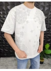 GRİ Şal Deseni Kabartmalı baskı Oversize T-Shirt