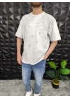 GRİ Şal Deseni Kabartmalı baskı Oversize T-Shirt