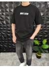 Siyah Dont Stop Kabartmalı baskı Oversize T-Shirt