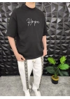 Siyah Hope Nakış Kdife Patchli Oversize T-shirt