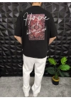 Siyah Hope Nakış Kdife Patchli Oversize T-shirt