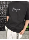 Siyah Hope Nakış Kdife Patchli Oversize T-shirt