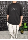 Siyah Hope Nakış Kdife Patchli Oversize T-shirt