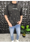 Siyah Şal Deseni Kabartmalı baskı Oversize T-Shirt