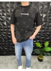 Siyah Şal Deseni Kabartmalı baskı Oversize T-Shirt