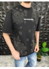 Siyah Şal Deseni Kabartmalı baskı Oversize T-Shirt