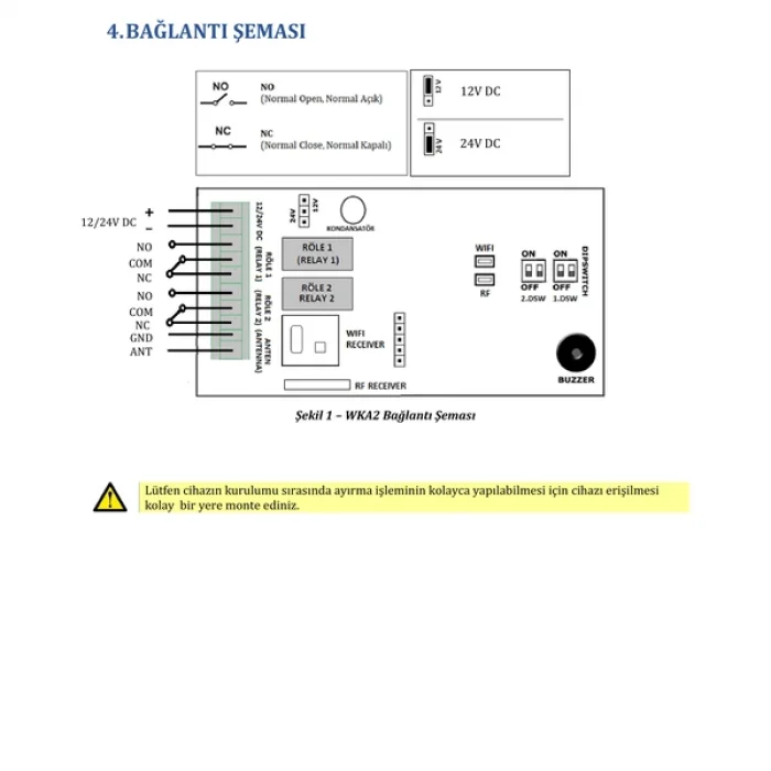 Kontal WKA2 Kuru Kontak Wi-Fi Kontrol Kartı (24V DC Bariyer, 24V DC Kapı Motoru Uyumlu)