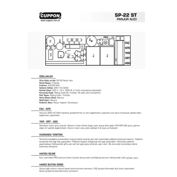 Cuppon SP 22 Panjur Alıcı Kartı