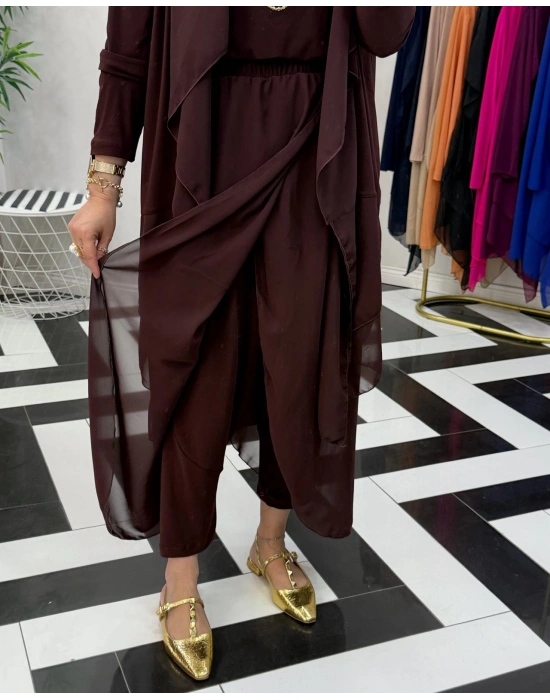 3’lü Takım Şık Tesettür Elbise – Candy Kumaş Kahverengi