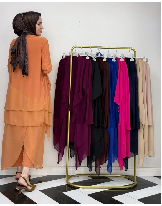3’lü Takım Şık Tesettür Elbise – Candy Kumaş Somon