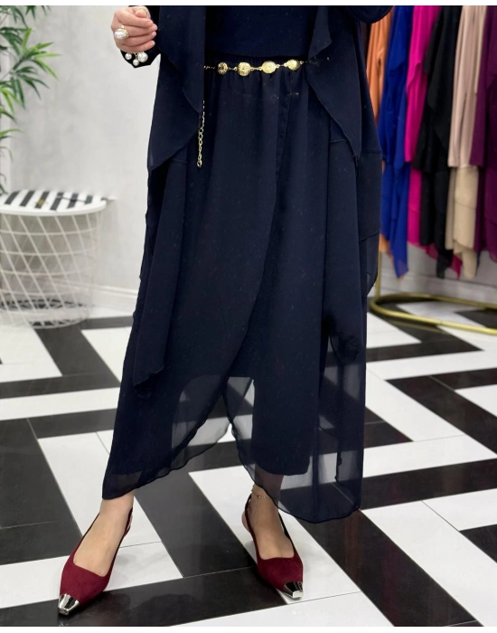 3’lü Takım Şık Tesettür Elbise – Candy Kumaş Lacivert