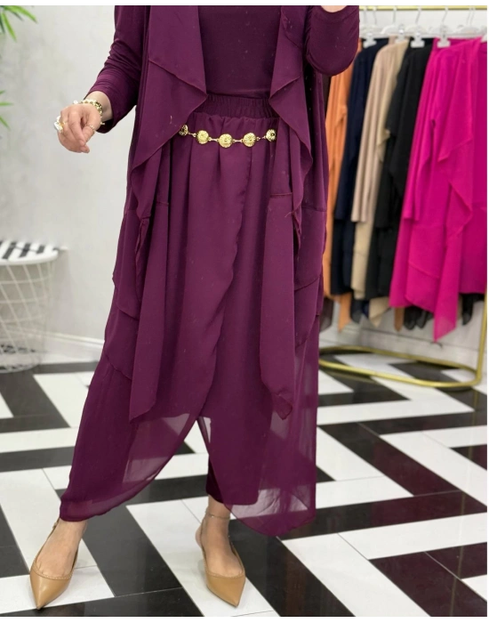 3’lü Takım Şık Tesettür Elbise – Candy Kumaş Mürdüm