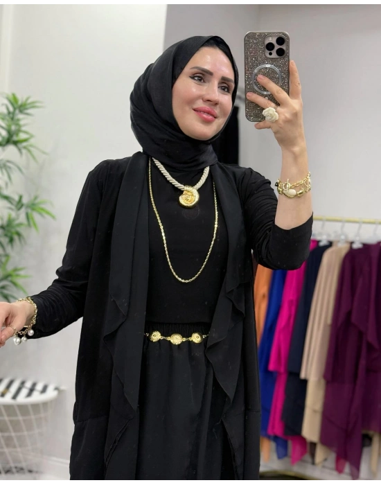 3’lü Takım Şık Tesettür Elbise – Candy Kumaş Siyah