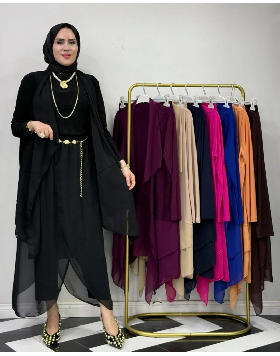 3’lü Takım Şık Tesettür Elbise – Candy Kumaş Siyah