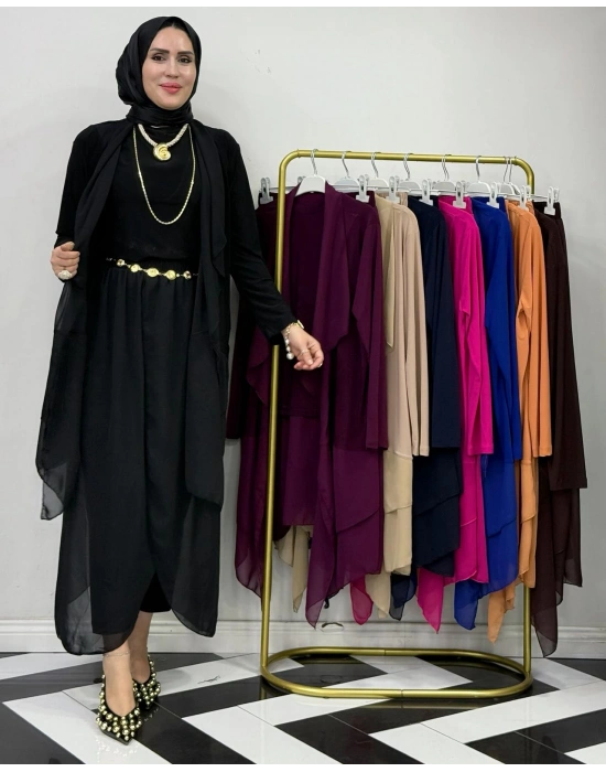 3’lü Takım Şık Tesettür Elbise – Candy Kumaş Siyah