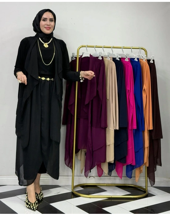 3’lü Takım Şık Tesettür Elbise – Candy Kumaş Siyah