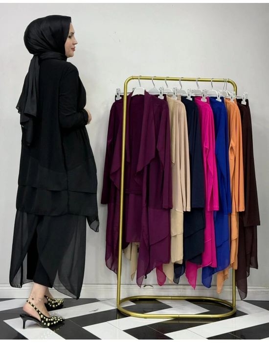 3’lü Takım Şık Tesettür Elbise – Candy Kumaş Siyah