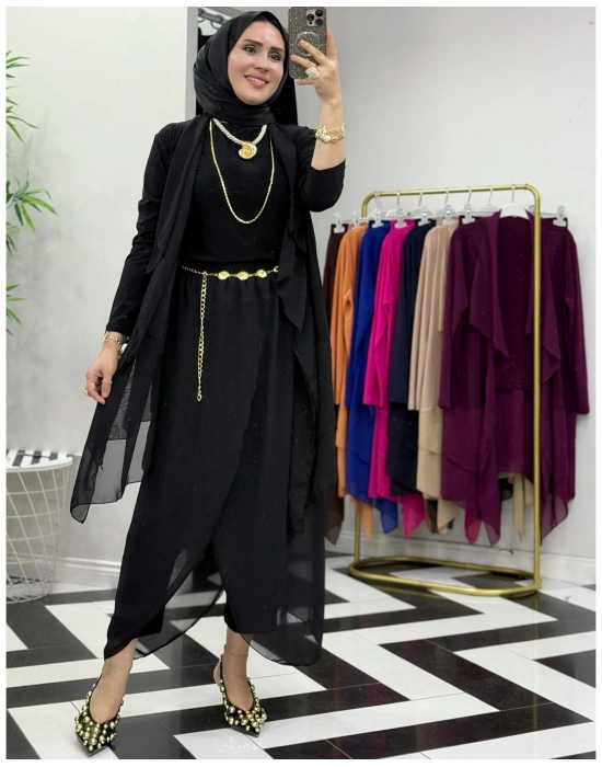 3’lü Takım Şık Tesettür Elbise – Candy Kumaş Siyah