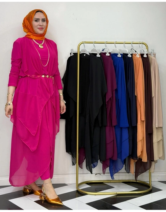 3’lü Takım Şık Tesettür Elbise – Candy Kumaş Pembe