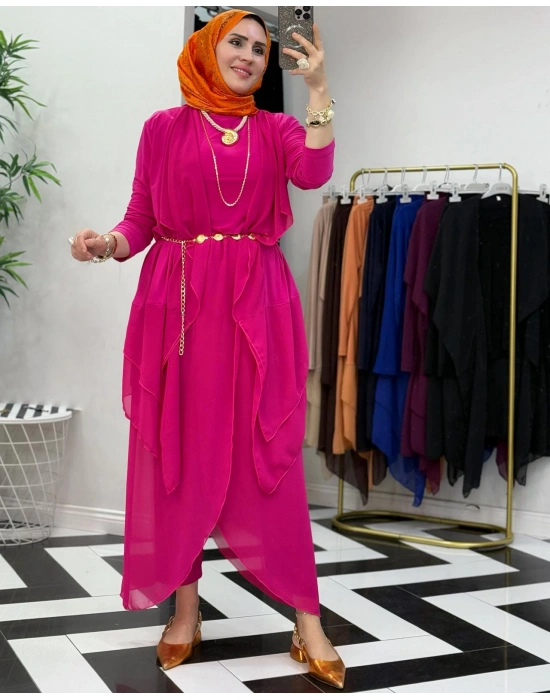 3’lü Takım Şık Tesettür Elbise – Candy Kumaş Pembe