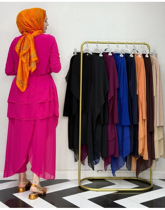 3’lü Takım Şık Tesettür Elbise – Candy Kumaş Pembe