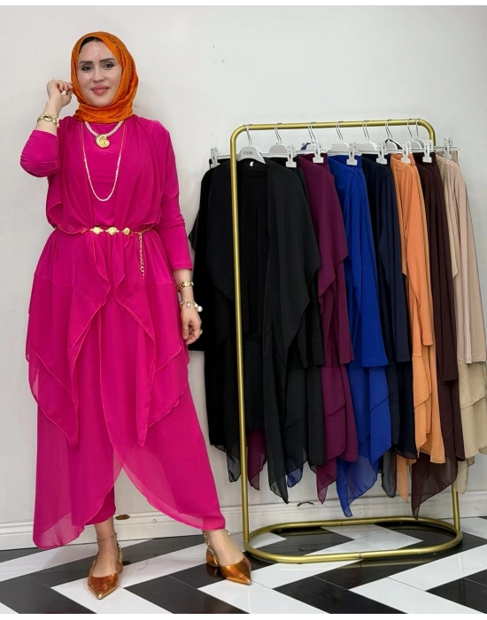 3’lü Takım Şık Tesettür Elbise – Candy Kumaş Pembe