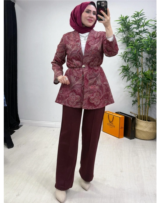 Etnik Desen Takım Bordo