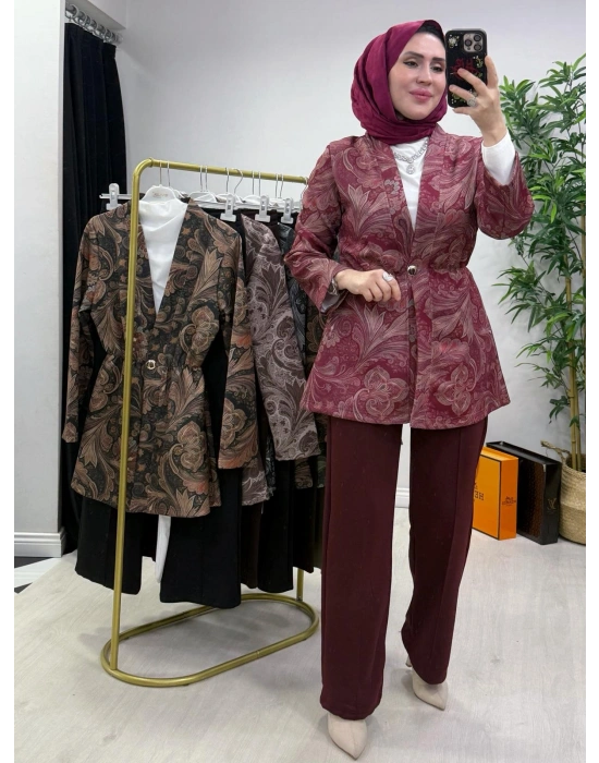 Etnik Desen Takım Bordo