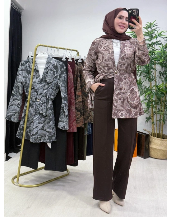 Etnik Desen Takım Kahverengi