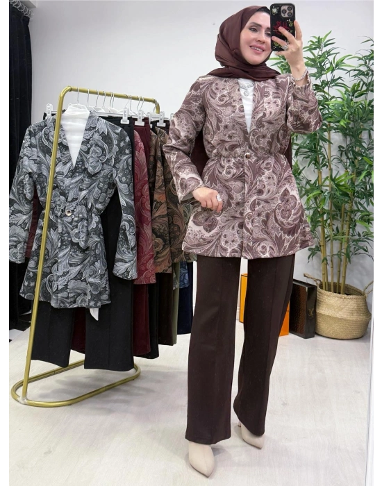 Etnik Desen Takım Kahverengi