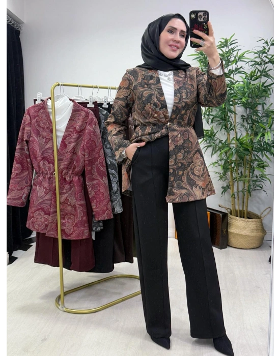 Etnik Desen Takım Haki-Kahve