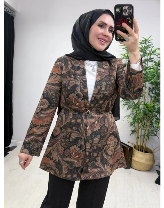 Etnik Desen Takım Haki-Kahve