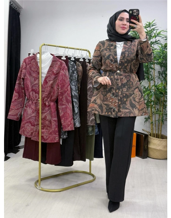 Etnik Desen Takım Haki-Kahve