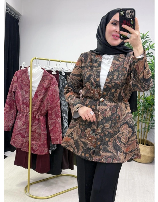 Etnik Desen Takım Haki-Kahve