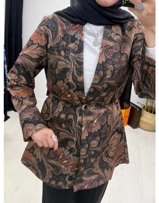 Etnik Desen Takım Haki-Kahve