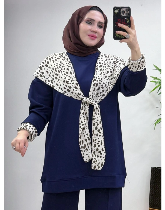 Aura Şal Detaylı Takım Lacivert