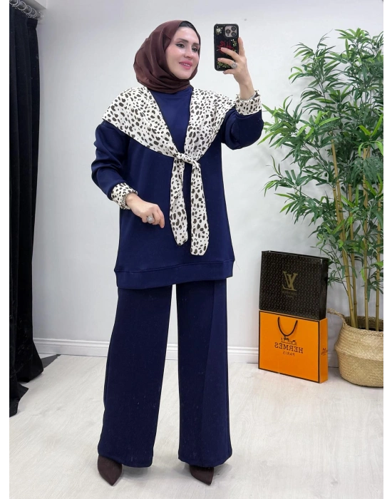 Aura Şal Detaylı Takım Lacivert